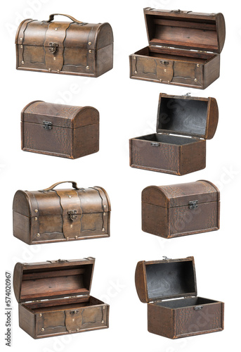 old wooden box with lock, png isolated