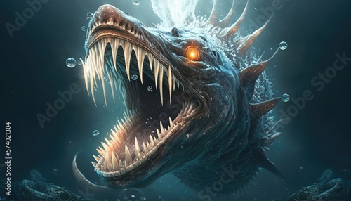 Fantasy Underwater Creature with Razor-Sharp Teeth, AI Generative © NikoArakelyan