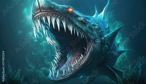 Terrifying Creature of the Deep with Razor-Sharp Teeth, AI Generative © NikoArakelyan