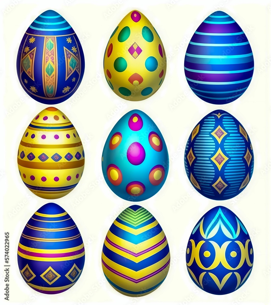 Decorate Your Easter: Stunning and Unique Egg Designs with Different Ornaments and Colors - AI Generated
