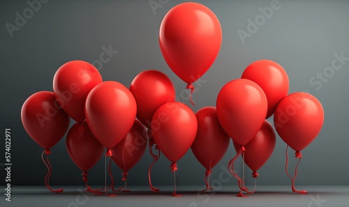  a group of red balloons floating in the air with a gray background.  generative ai