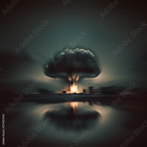 Nuclear explosion in a city, motion blur effect. Generative AI, Illustration.