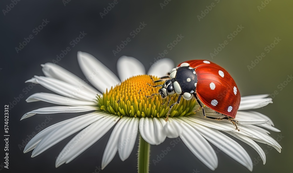 a ladybug sitting on top of a white flower. generative ai a ladybug sitting on top of a white flower. generative ai