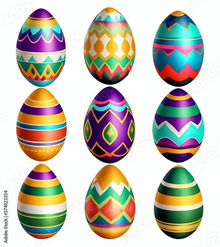 Easter Eggs: A Bright and Cheery Collection of Colorful Egg Designs with Various Ornaments - AI Generated