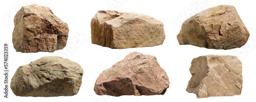 Collection of big rock stones isolated on transparent background. Realistic 3D render.