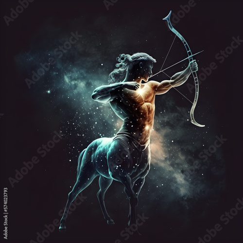 Sagittarius Horoscope Centaur Sign. Ai Generated Illustration. Outer Space Background. Lunar Zodiac. photo