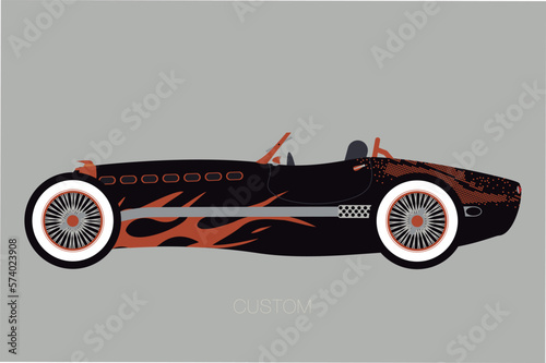 custom old racing supercar, flat design, fully editable