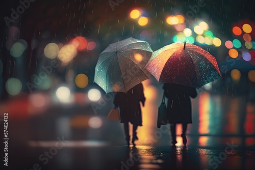Wallpaper Mural Blurred background of a couple walking under an umbrella in the rain, lights reflecting off the rain. Torontodigital.ca