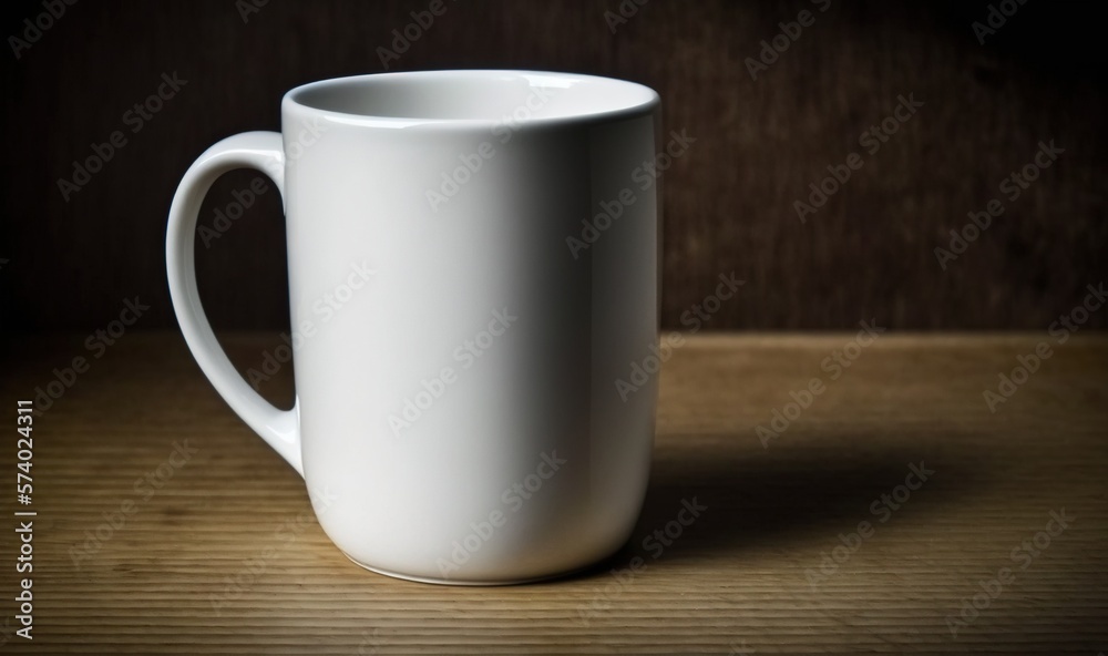 a white coffee cup sitting on top of a wooden table. generative ai a white coffee cup sitting on top of a wooden table. generative ai