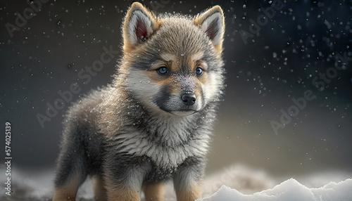 grey husky puppy on the snow