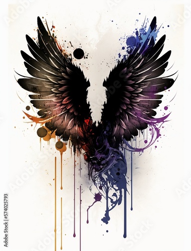 Angel Wings  Minimalist Fractal Tattoo Design with Ink Splashes