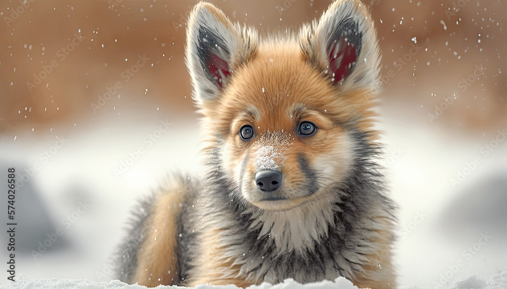 grey husky puppy on the snow