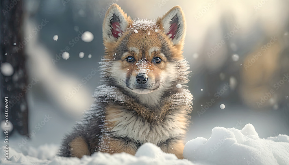 Obraz premium grey husky puppy on the snow