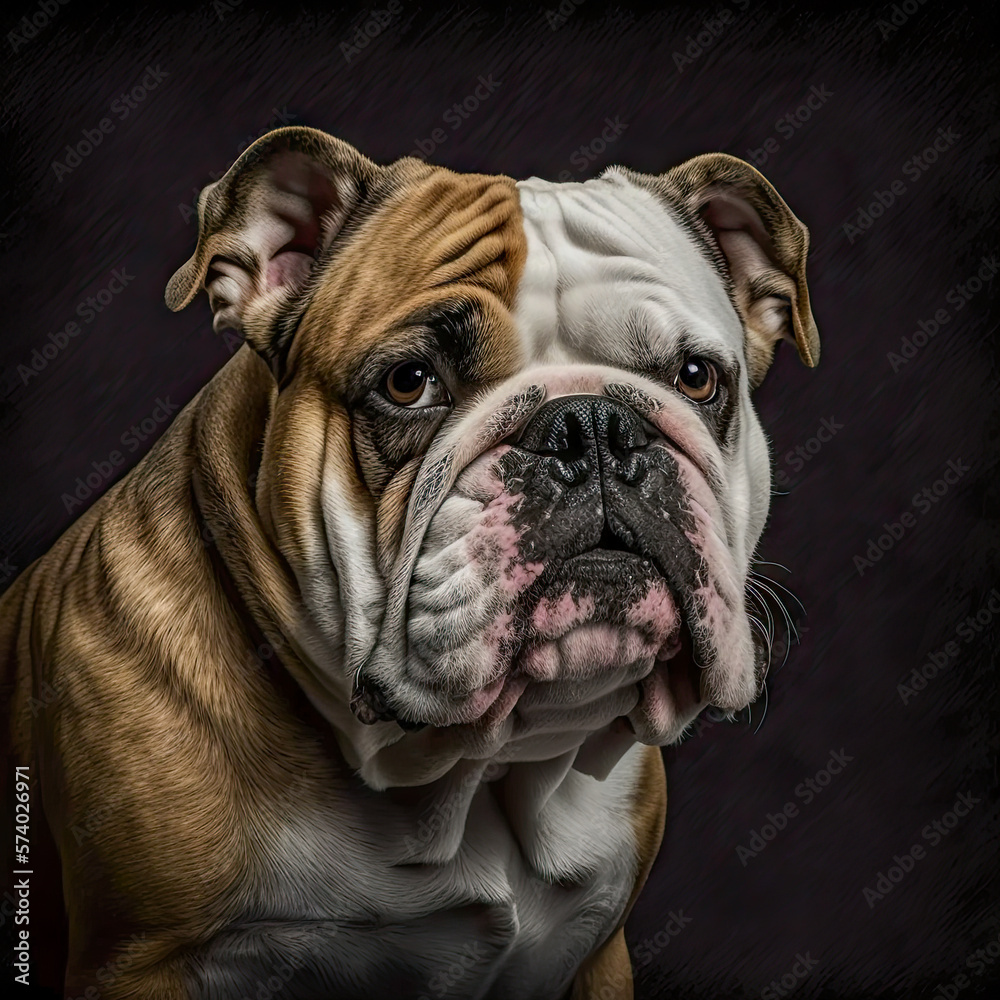 bulldog portrait on black background