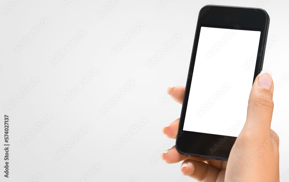 Hand hold modern smartphone with a blank screen Hand hold modern smartphone with a blank screen