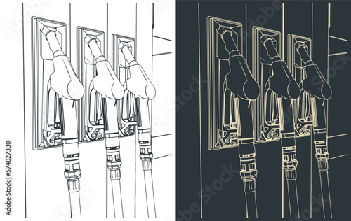 Gasoline pistols at a gas station close-up