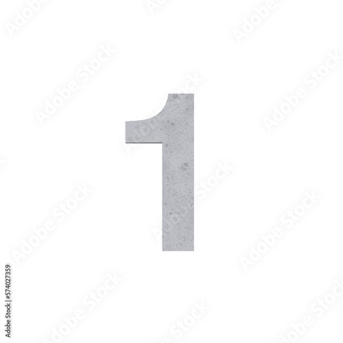 1, number numerical letters cement concrete isolated. Alphabetical font. Grunge 3D, realistic vector illustration