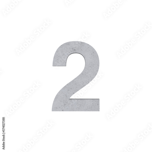 2 number numerical letters cement concrete isolated. Alphabetical font. Grunge 3D, realistic vector illustration