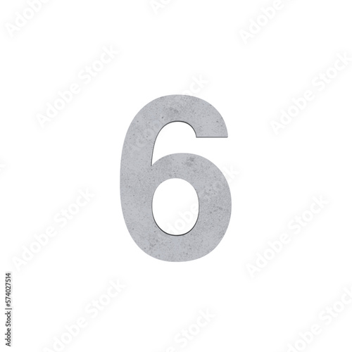 6 number numerical letters cement concrete isolated. Alphabetical font. Grunge 3D, realistic vector illustration