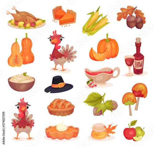 Thanksgiving Day Symbol and Food Big Vector Set
