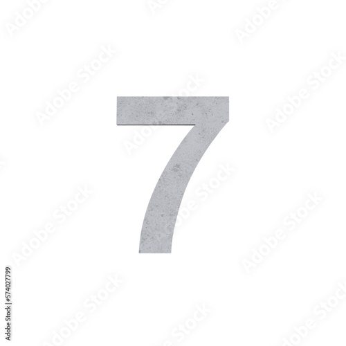 7 number numerical letters cement concrete isolated. Alphabetical font. Grunge 3D, realistic vector illustration