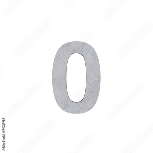 0 number numerical letters cement concrete isolated. Alphabetical font. Grunge 3D, realistic vector illustration