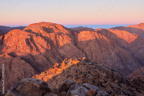 Sunrise view at Sinai mountain, Southern Egypt.