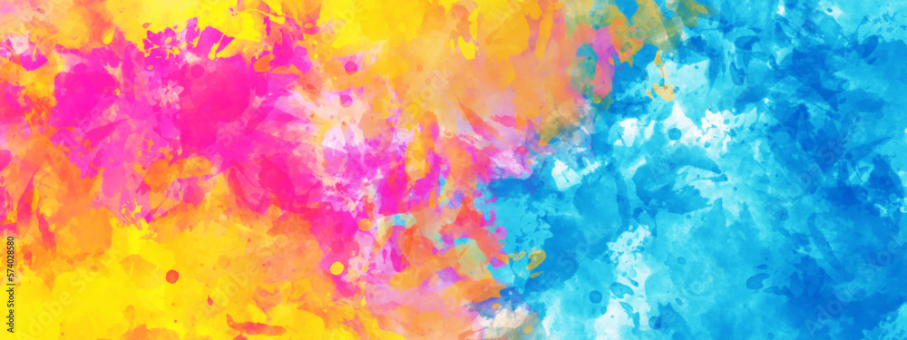Abstract bright colorful watercolor drawing on white paper background.