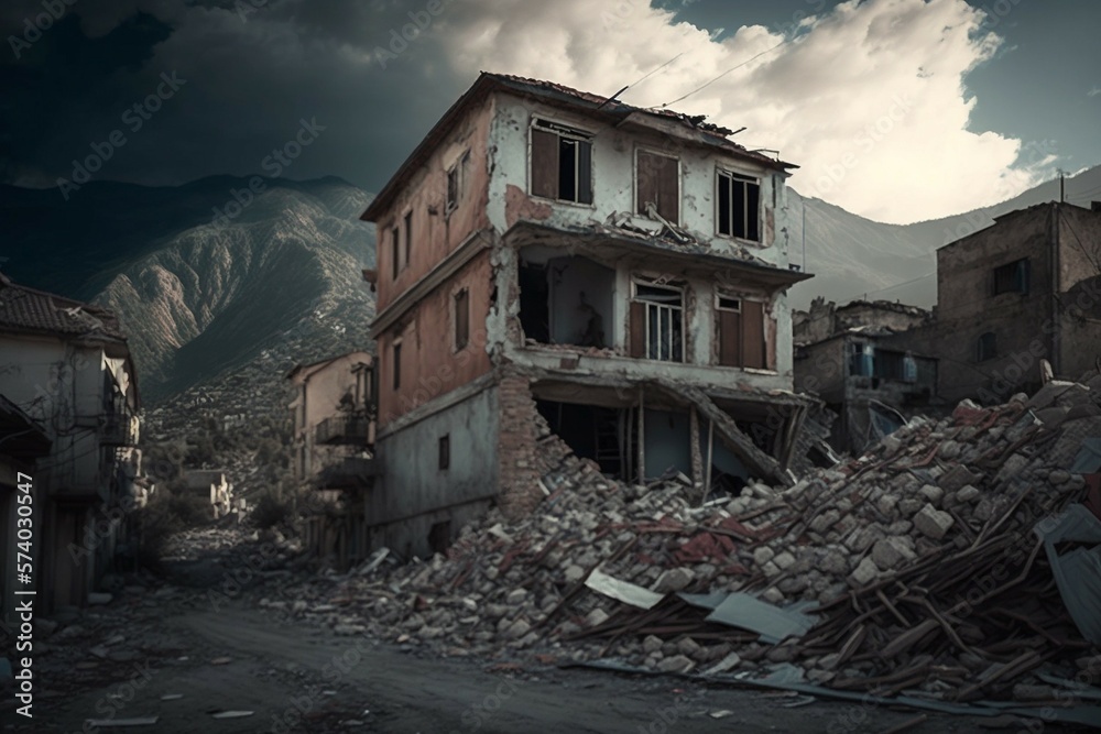Fototapeta premium Earthquake in Turkey, Syria, Iran and other countries. Destructive and tragic natural phenomenon in people's lives. Generated by AI