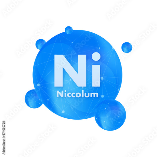 Mineral Ni Niccolum blue shining pill capsule icon. Vector stock illustration.