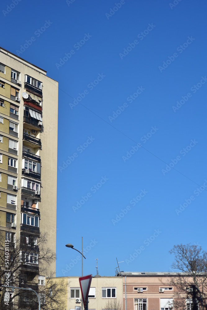 Fototapeta premium Brutalist architecture buildings on a sunny day