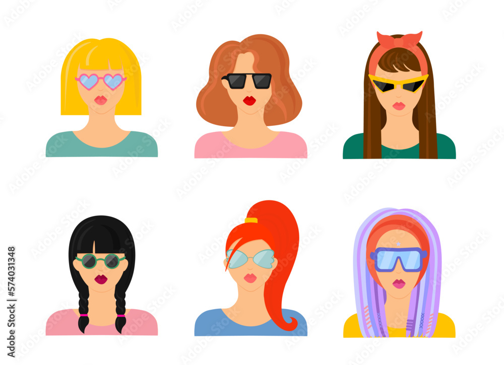 Girls with different hairstyles and sunglasses Girls with different hairstyles and sunglasses