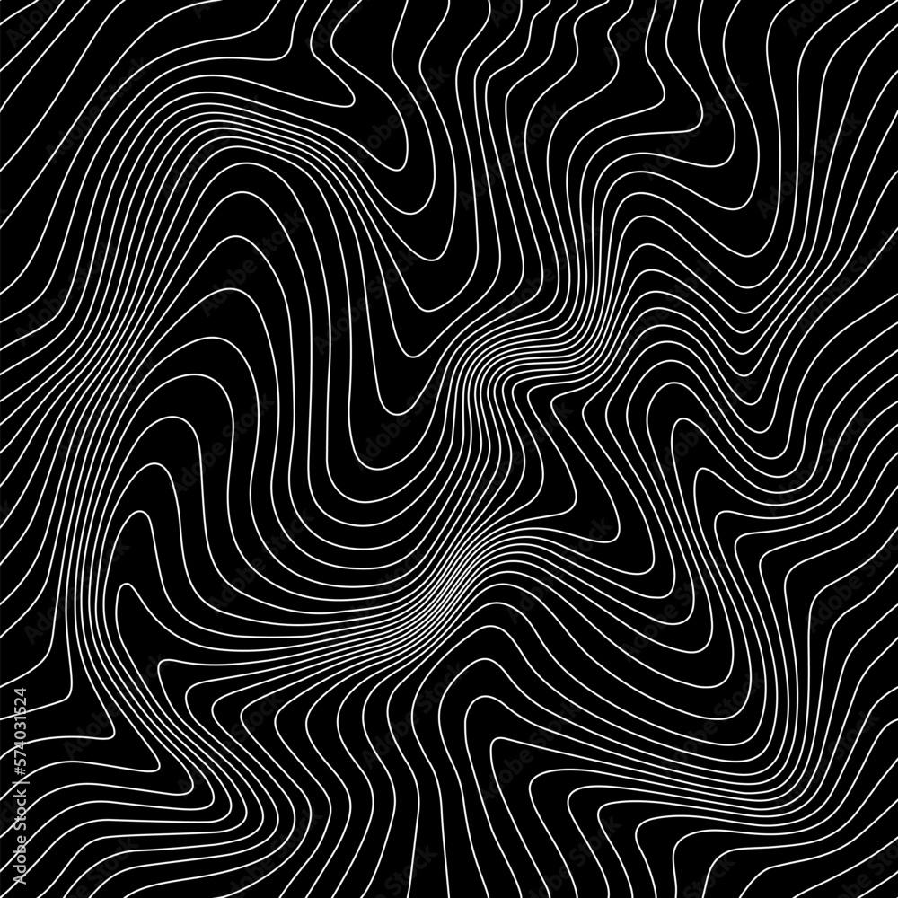 Black Abstract Seamless Weather Map. Topographic Map Lines, Contour Background. Geographic and Meteorological Linear Pattern. Vector Temperature Card