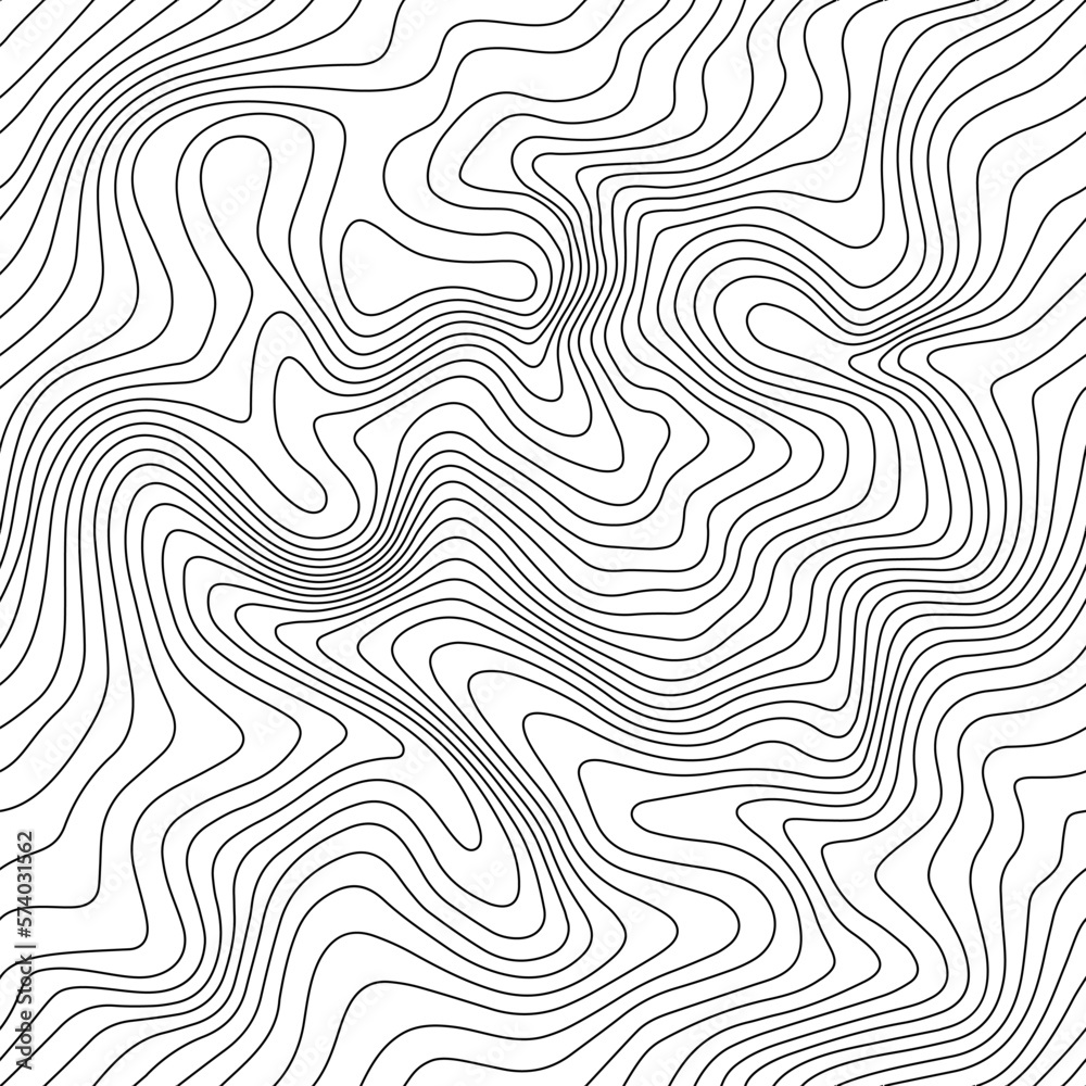Vector Seamless Weather Map. Contour Map with Waves and Lines. Abstract Topographic, Geographic, Meteorology Pattern