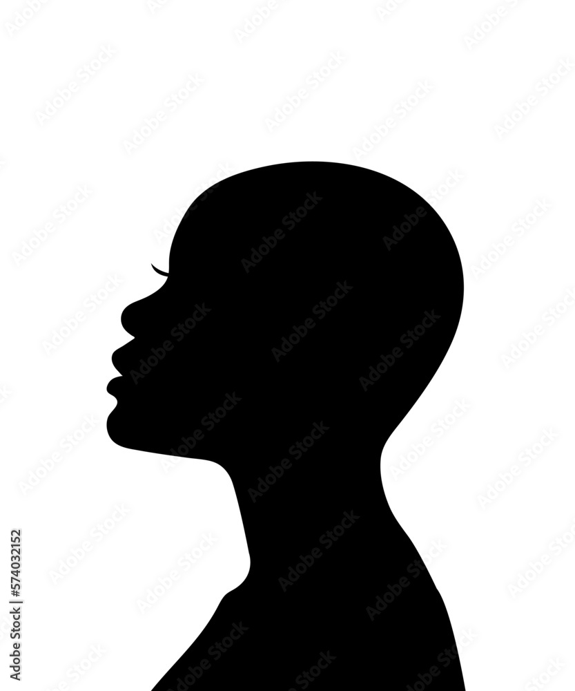 Black silhouette of the head african woman in profile. Vector illustration