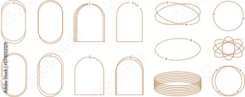 Modern aesthetic line frames, arcs, stars and elements. Decorative boho style. PNG