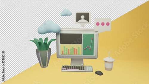 PSD 3d rendering of graphic design, workspace