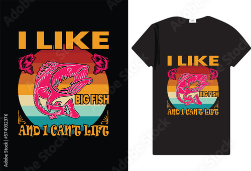 FISHING t-shirt design template Colorful fishing vintage emblem with inscription perch fishing rod and lure isolated vector illustration 