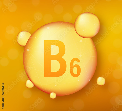Vitamin B 6 gold shining icon. Ascorbic acid. Vector illustration