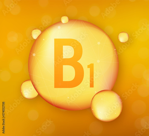 Vitamin B1 gold shining icon. Ascorbic acid. Vector stock illustration