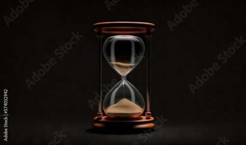  an hourglass with sand running through it on a black background with a dark background and a black background with a white sandglass in the middle. generative ai