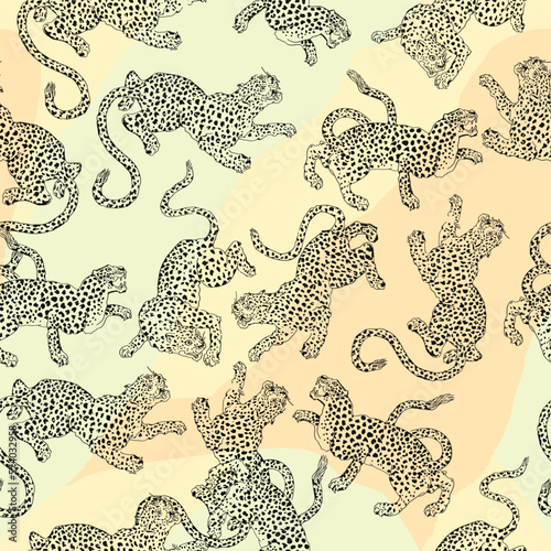 pattern seamless design with leopards in different positions. Vector illustration for the textile industry