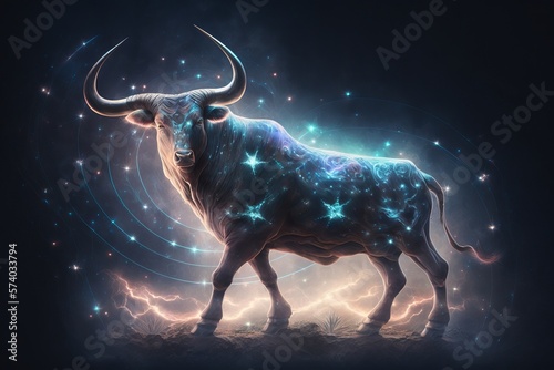 Zodiac sign of Taurus, with magic light in space. Generative AI 