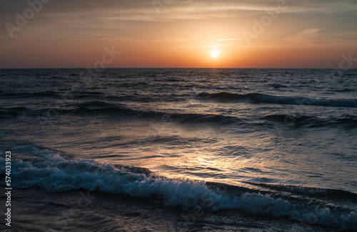 Sunset over the Mediterranean sea  waves