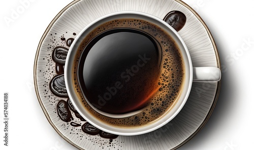  a cup of coffee on a saucer with a saucer on the side of the cup and saucer on the side of the plate.  generative ai