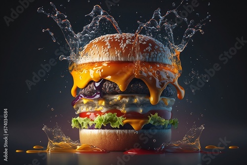 Wallpaper Mural juicy hamburger, colorful burger, space for text, wallpaper, advertising, illustration, generative ai	 Torontodigital.ca