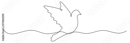 Flying bird continuous line art drawn. Vector illustration isolated on white.