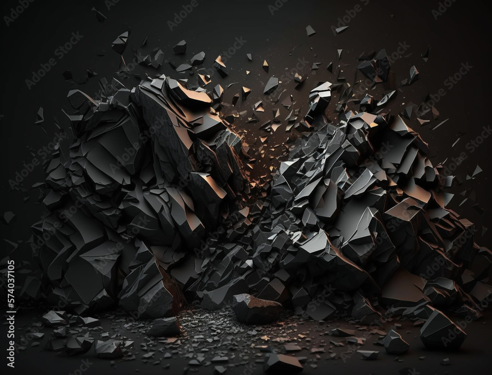 Abstract Black Crumbled Rock Background with dramatic lighting. For ...