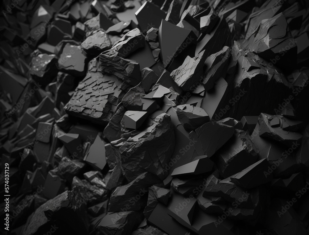 Abstract Black Crumbled Rock Background with dramatic lighting. For ...