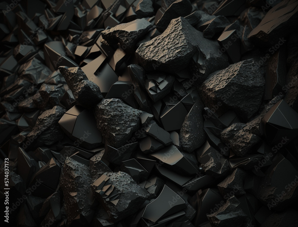 Abstract Black Crumbled Rock Background with dramatic lighting. For ...